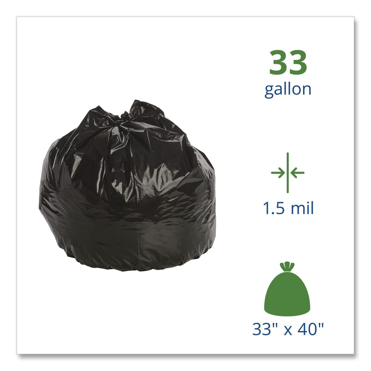 Stout Recycled Content Trash Bags - 33 gal/75 lb Capacity - 33" Width x 40" Length - 1.50 mil (38 Micron) Thickness - Brown - 100/Carton - Office, Industry, Home - Recycled