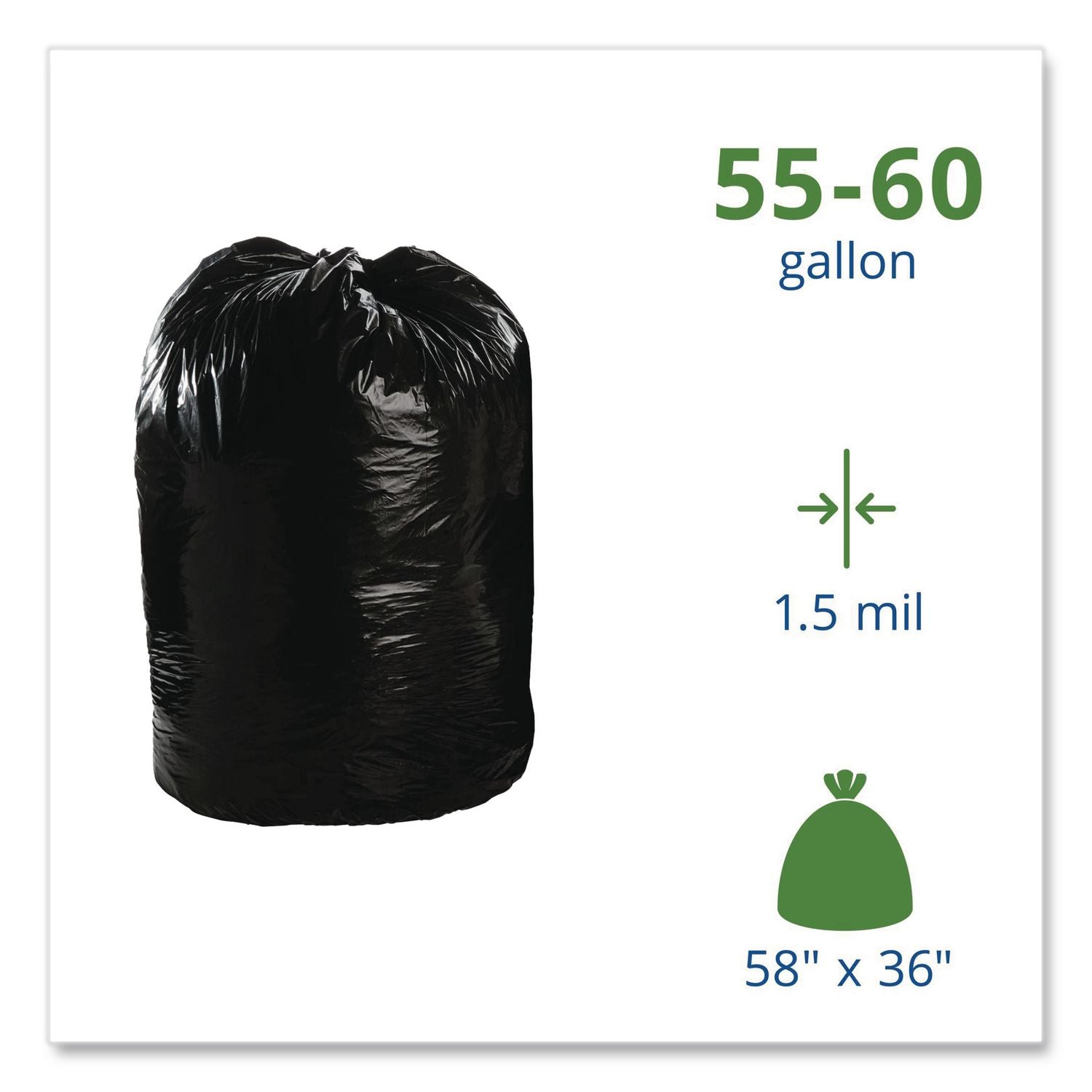 Total Recycled Content Plastic Trash Bags, 60 gal, 1.5 mil, 36" x 58", Brown/Black, 100/Carton