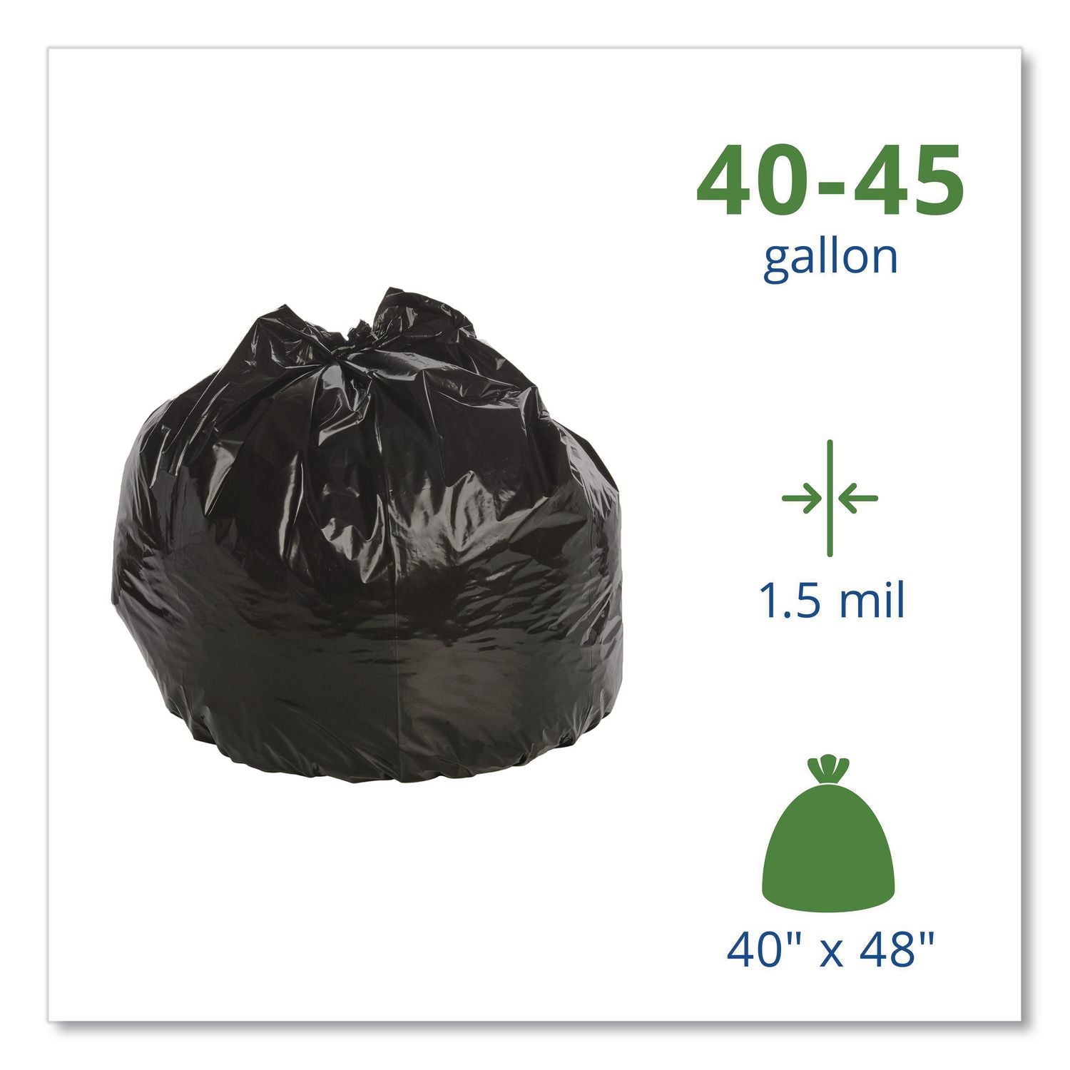 Total Recycled Content Plastic Trash Bags, 45 gal, 1.5 mil, 40" x 48", Brown/Black, 100/Carton