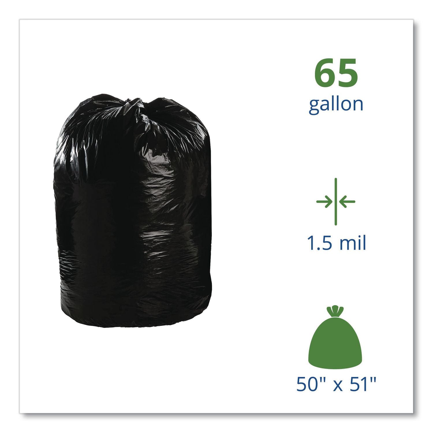 Total Recycled Content Plastic Trash Bags, 65 gal, 1.5 mil, 50" x 51", Brown/Black, 100/Carton