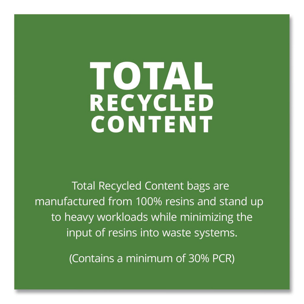 Total Recycled Content Plastic Trash Bags, 65 gal, 1.5 mil, 50" x 51", Brown/Black, 100/Carton
