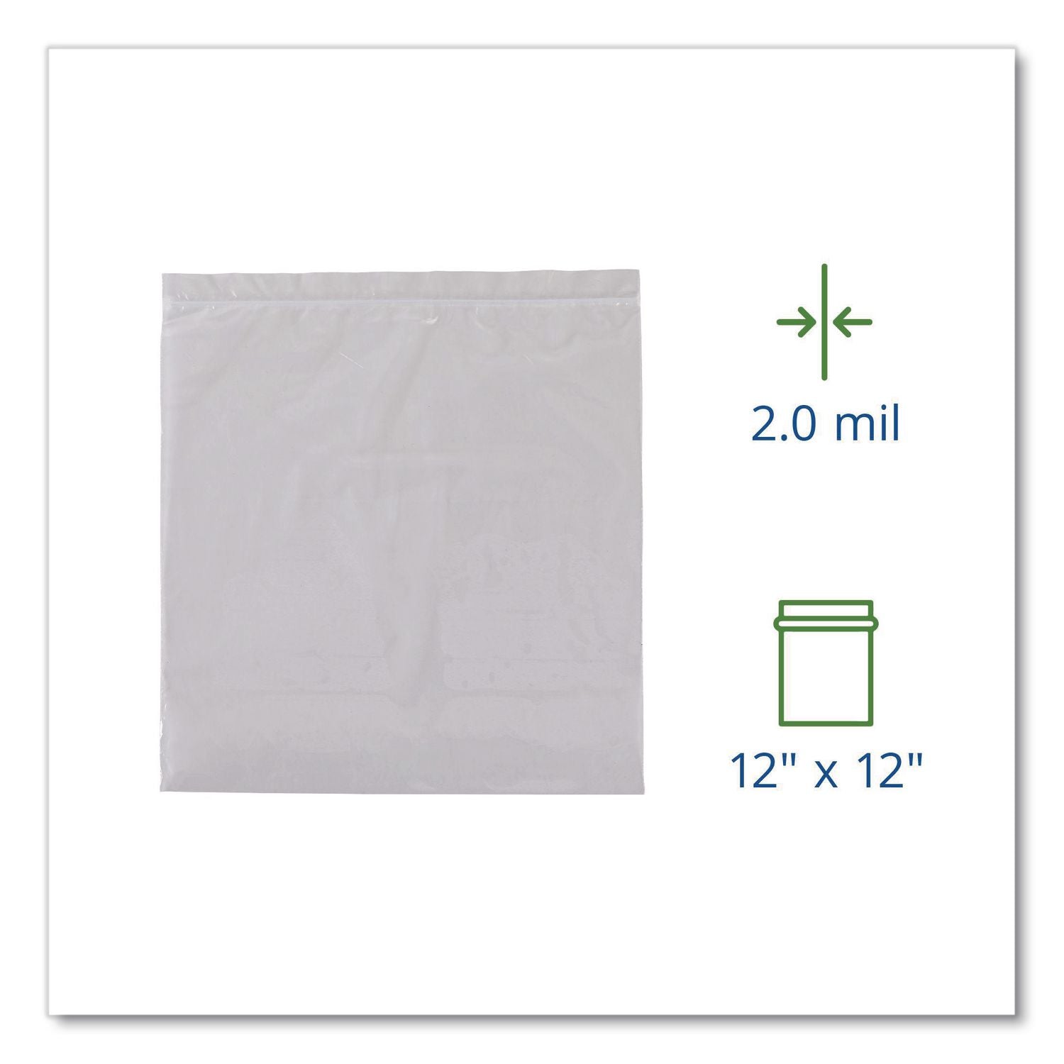 Seal Closure Bags, 2 mil, 12" x 12", Clear, 500/Carton