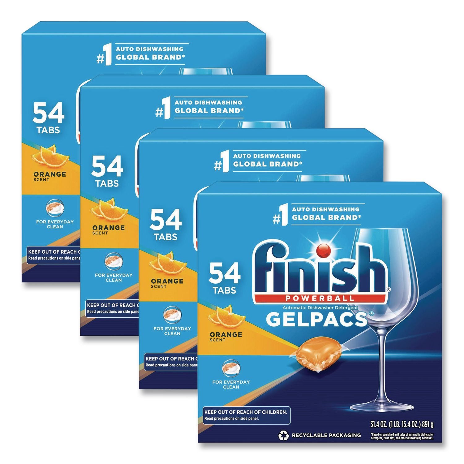 Dish Detergent Gelpacs, Orange Scent, 54/Box, 4 Boxes/Carton