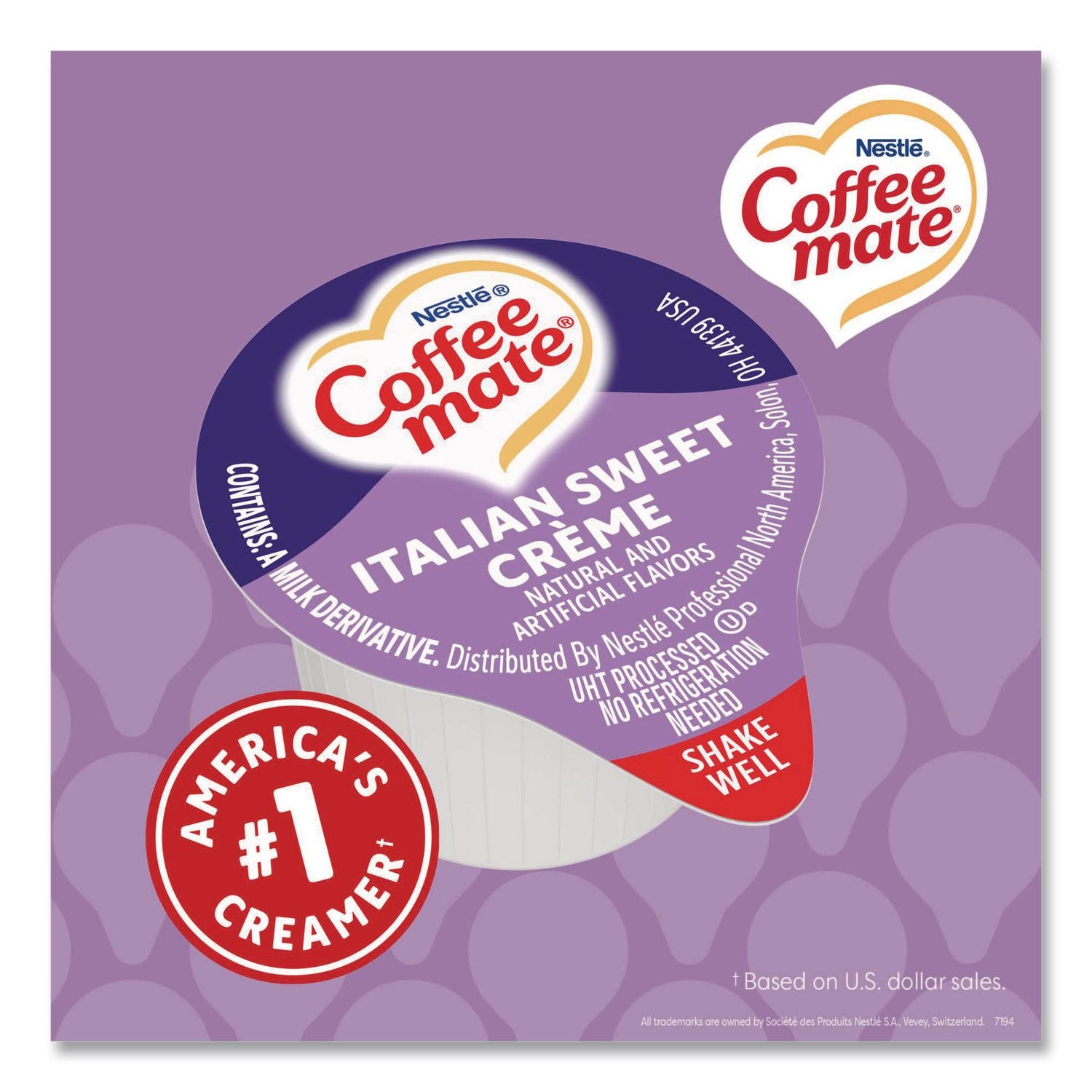 180 Count Bulk Liquid Coffee Creamer, Italian Sweet Creme, 0.38 oz, 180/Carton