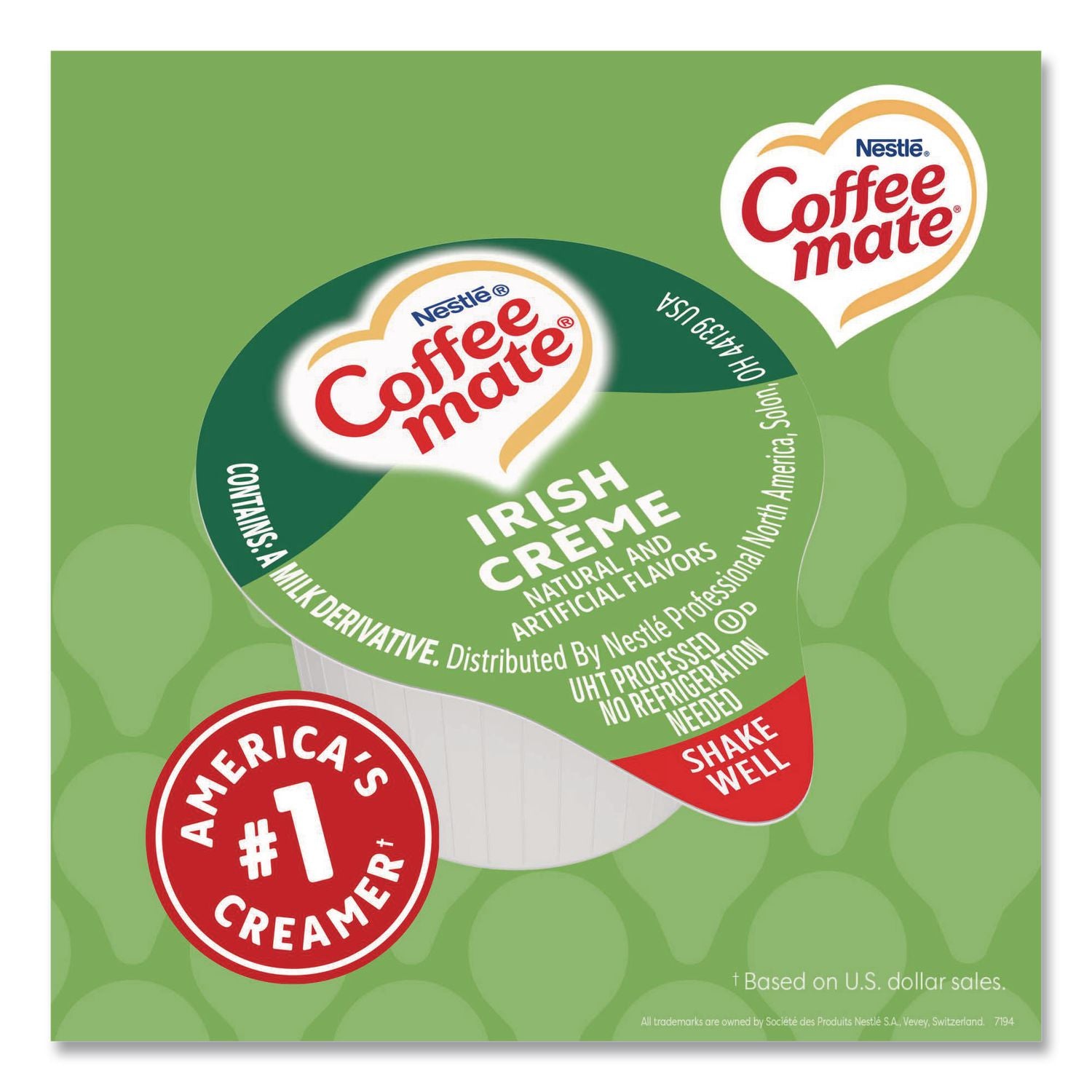 180 Count Bulk Liquid Coffee Creamer, Irish Creme, 0.38 oz, 180/Carton