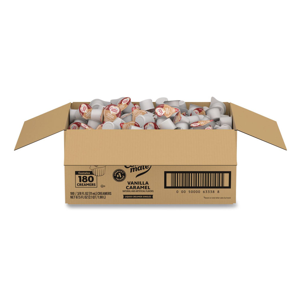 180 Count Bulk Liquid Coffee Creamer, Vanilla Caramel, 0.38 oz, 180/Carton