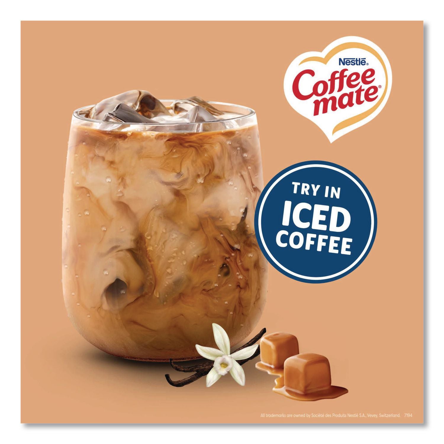 180 Count Bulk Liquid Coffee Creamer, Vanilla Caramel, 0.38 oz, 180/Carton