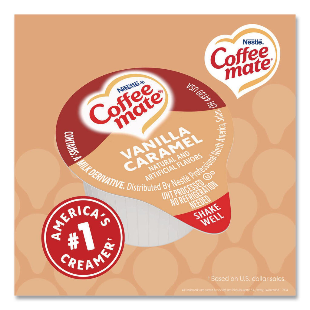180 Count Bulk Liquid Coffee Creamer, Vanilla Caramel, 0.38 oz, 180/Carton