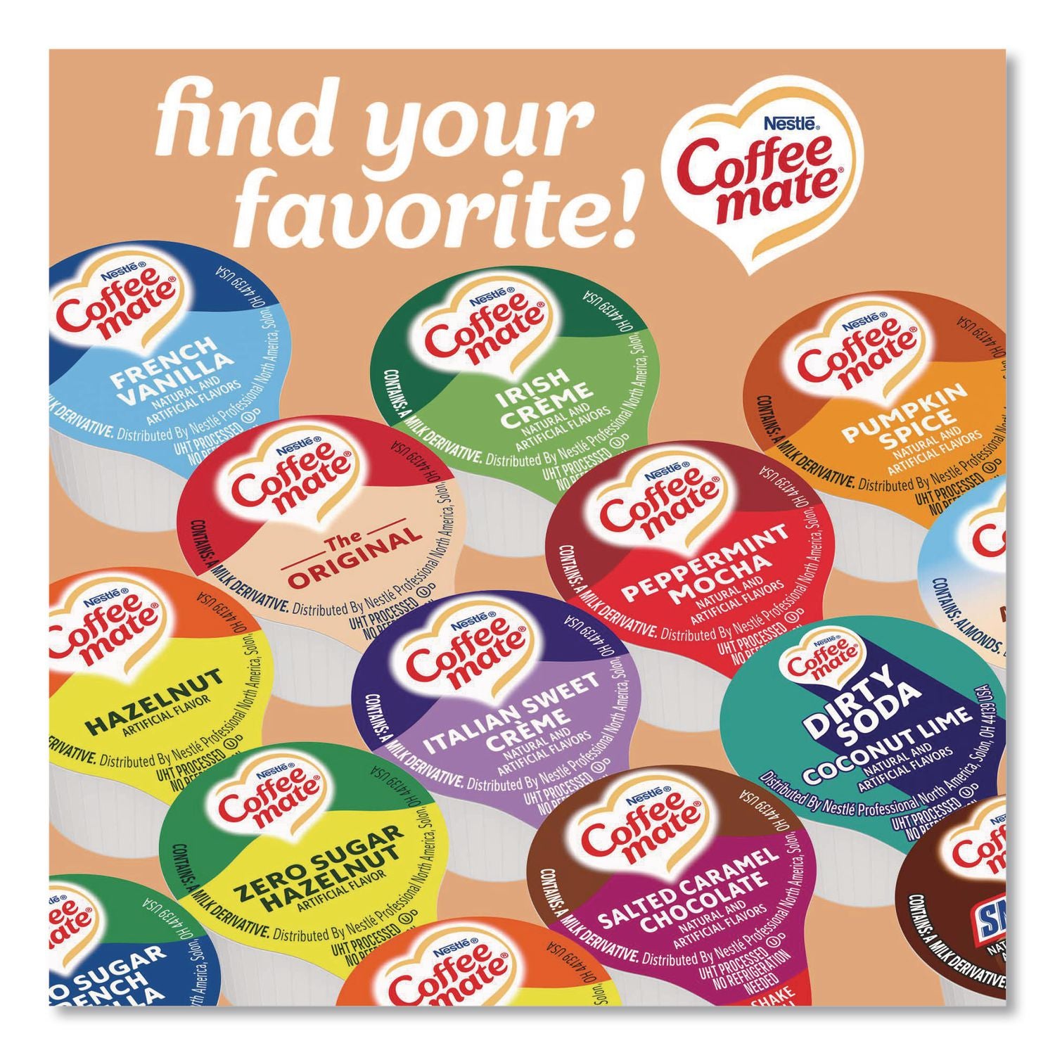 180 Count Bulk Liquid Coffee Creamer, Vanilla Caramel, 0.38 oz, 180/Carton