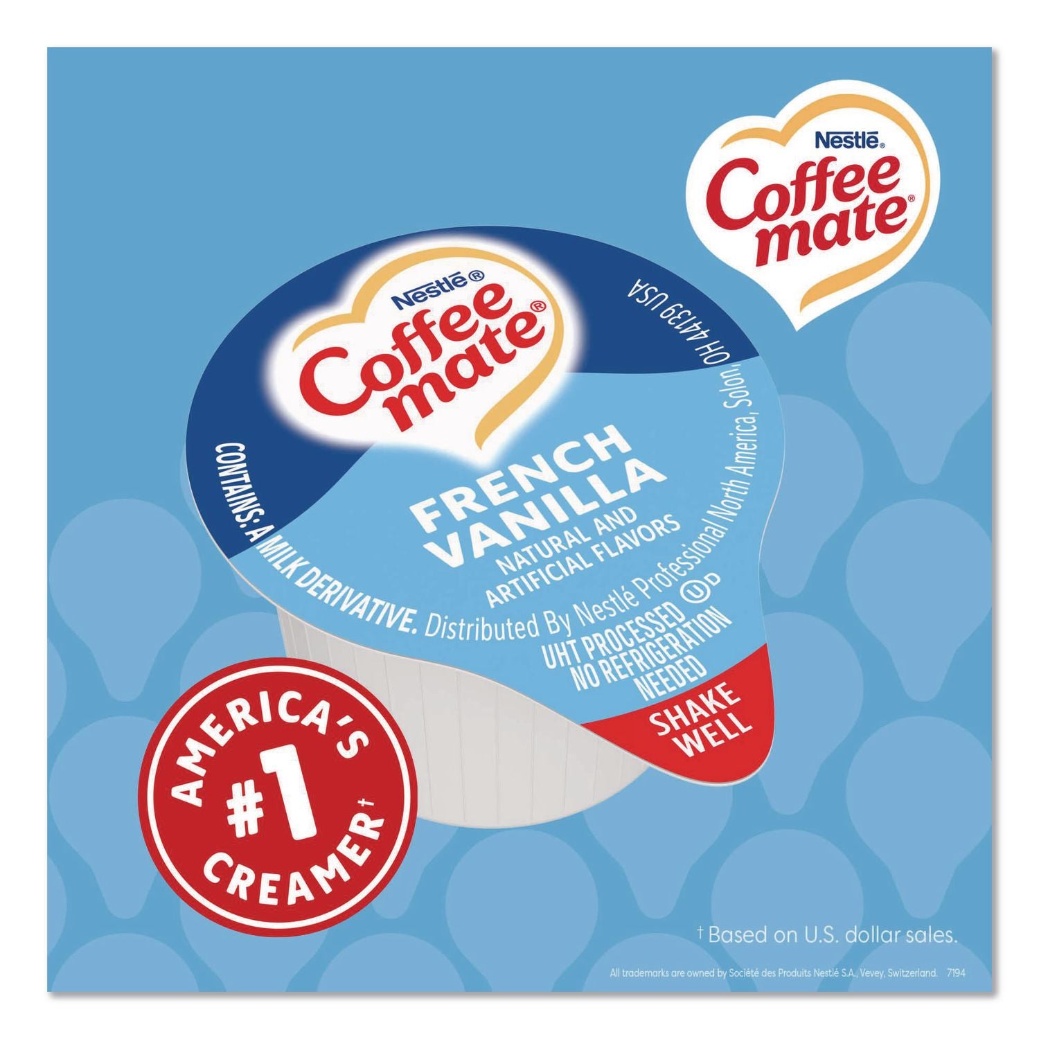 Liquid Coffee Creamer, French Vanilla, 0.38 oz Mini Cups, 360 Cups/Carton