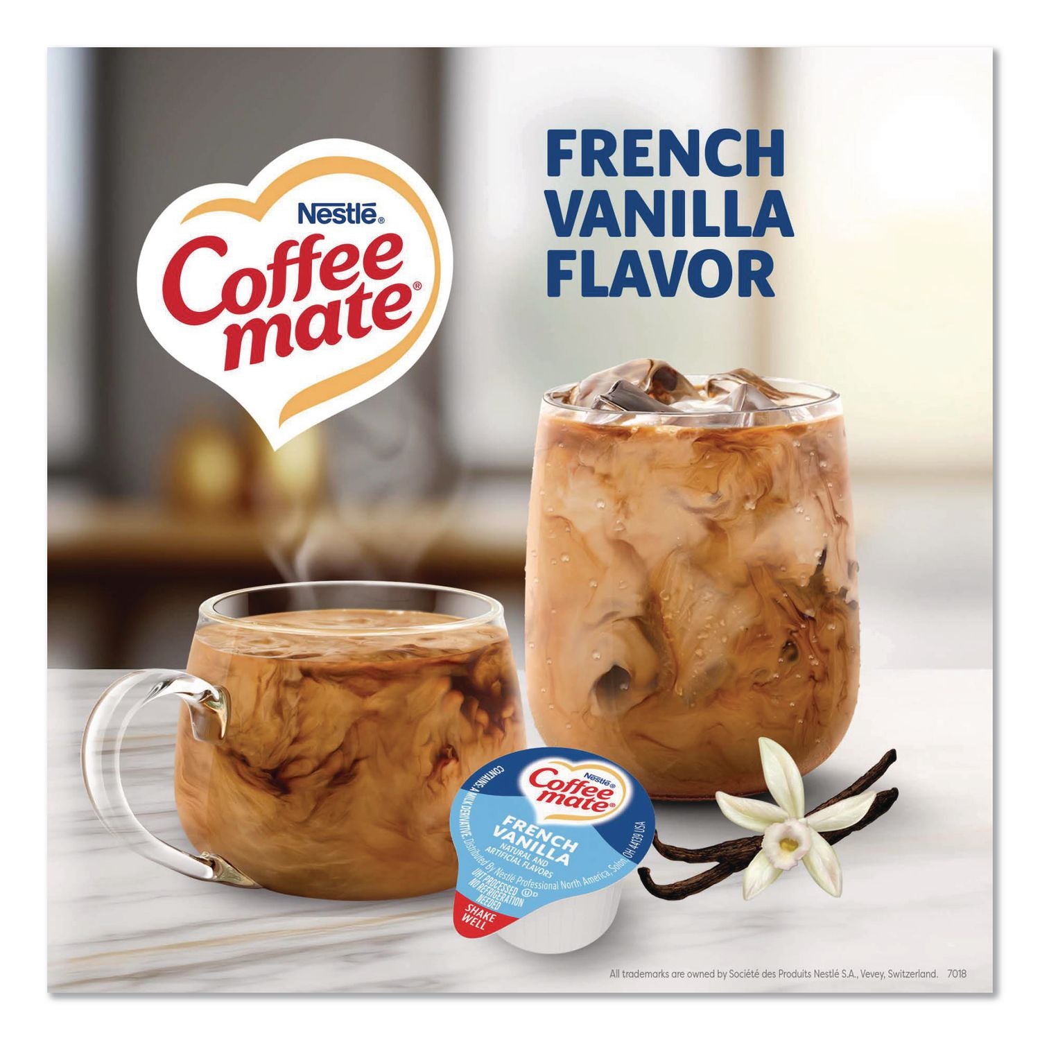 Liquid Coffee Creamer, French Vanilla, 0.38 oz Mini Cups, 360 Cups/Carton