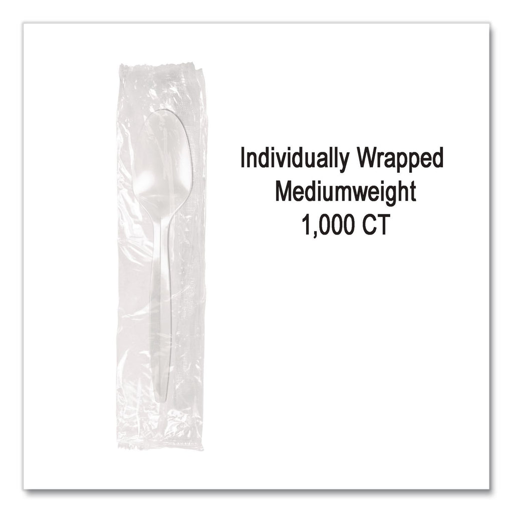 Individually Wrapped Mediumweight Cutlery, Spoon, White, 1,000/Carton