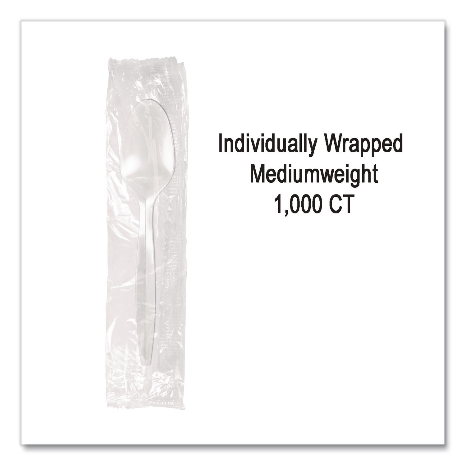 Individually Wrapped Mediumweight Cutlery, Spoon, White, 1,000/Carton
