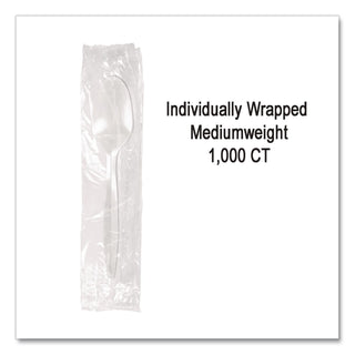 Individually Wrapped Mediumweight Cutlery, Spoon, White, 1,000/Carton