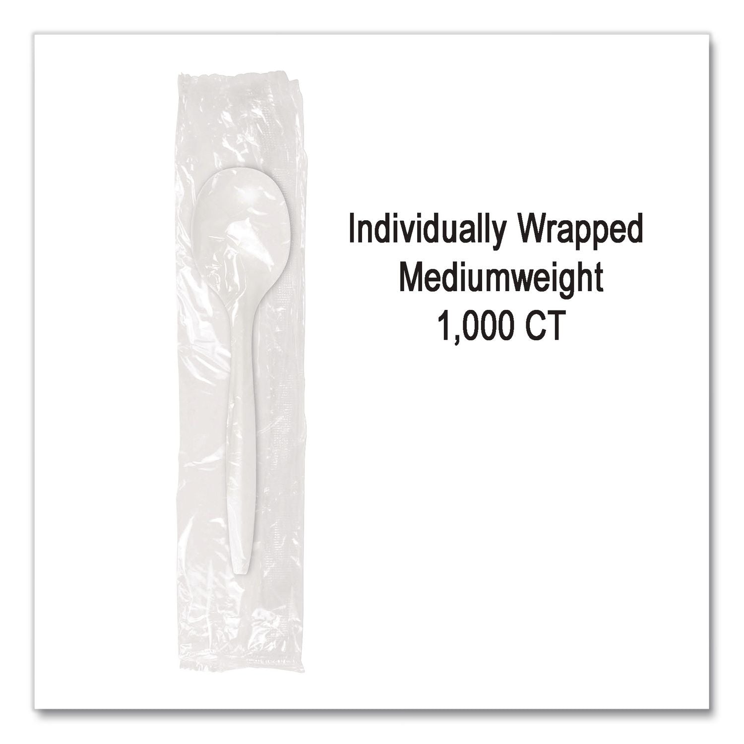 Individually Wrapped Mediumweight Cutlery, Soup Spoon, White, 1,000/Carton
