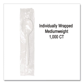 Individually Wrapped Mediumweight Cutlery, Soup Spoon, White, 1,000/Carton