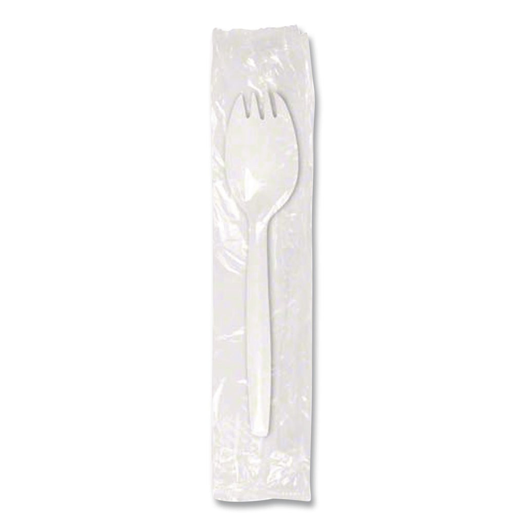 Individually Wrapped Mediumweight Cutlery, Spork, White, 1,000/Carton