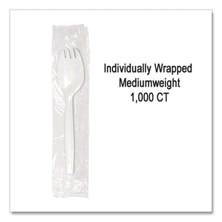 Individually Wrapped Mediumweight Cutlery, Spork, White, 1,000/Carton