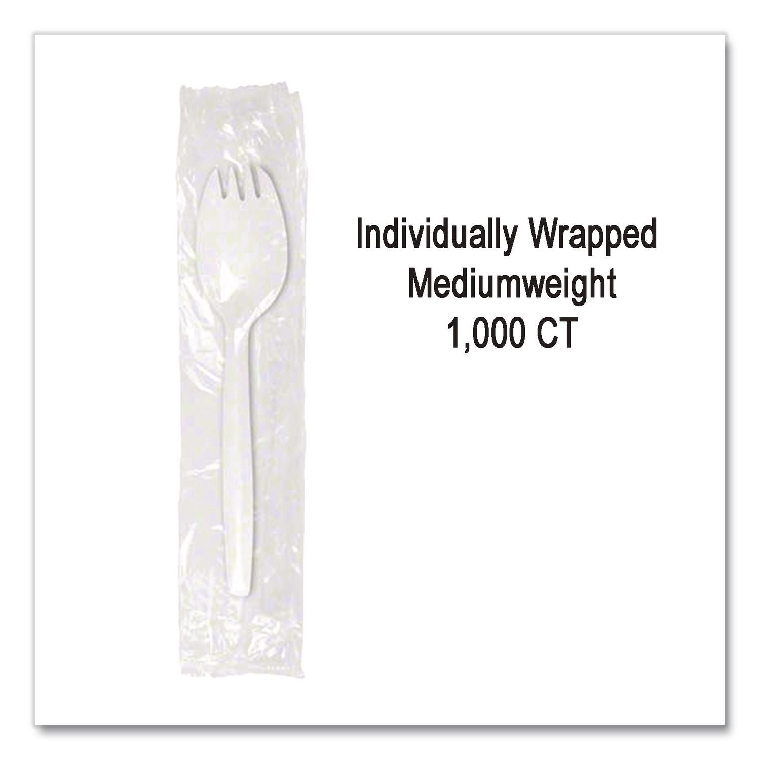 Individually Wrapped Mediumweight Cutlery, Spork, White, 1,000/Carton