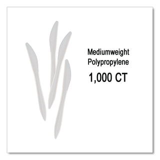 Mediumweight Polypropylene Cutlery, Knife, White, 1,000/Carton