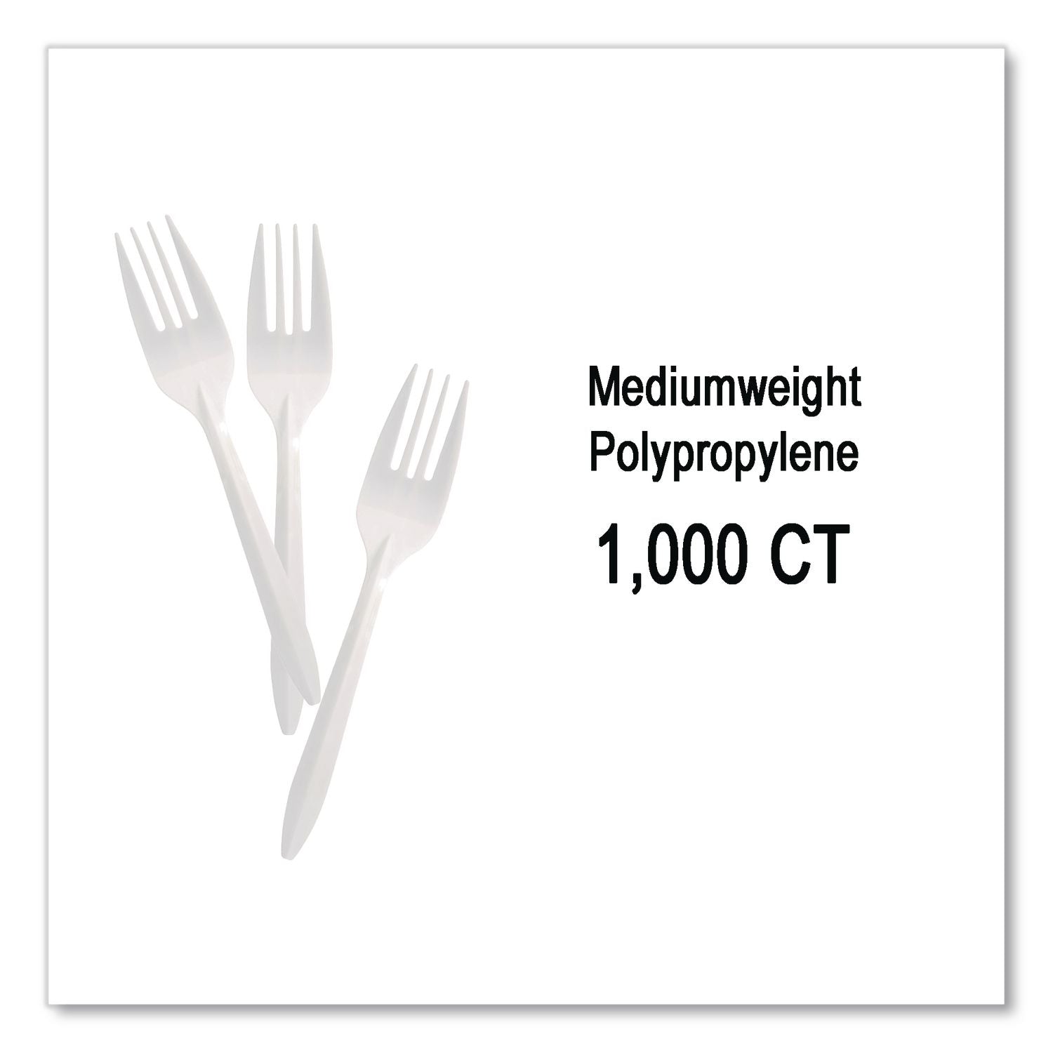 Mediumweight Polypropylene Cutlery, Fork, White, 1,000/Carton