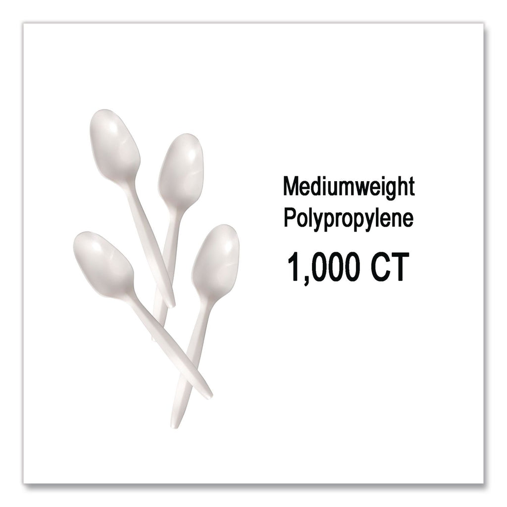 Mediumweight Polypropylene Cutlery, Spoon, White, 1,000/Carton