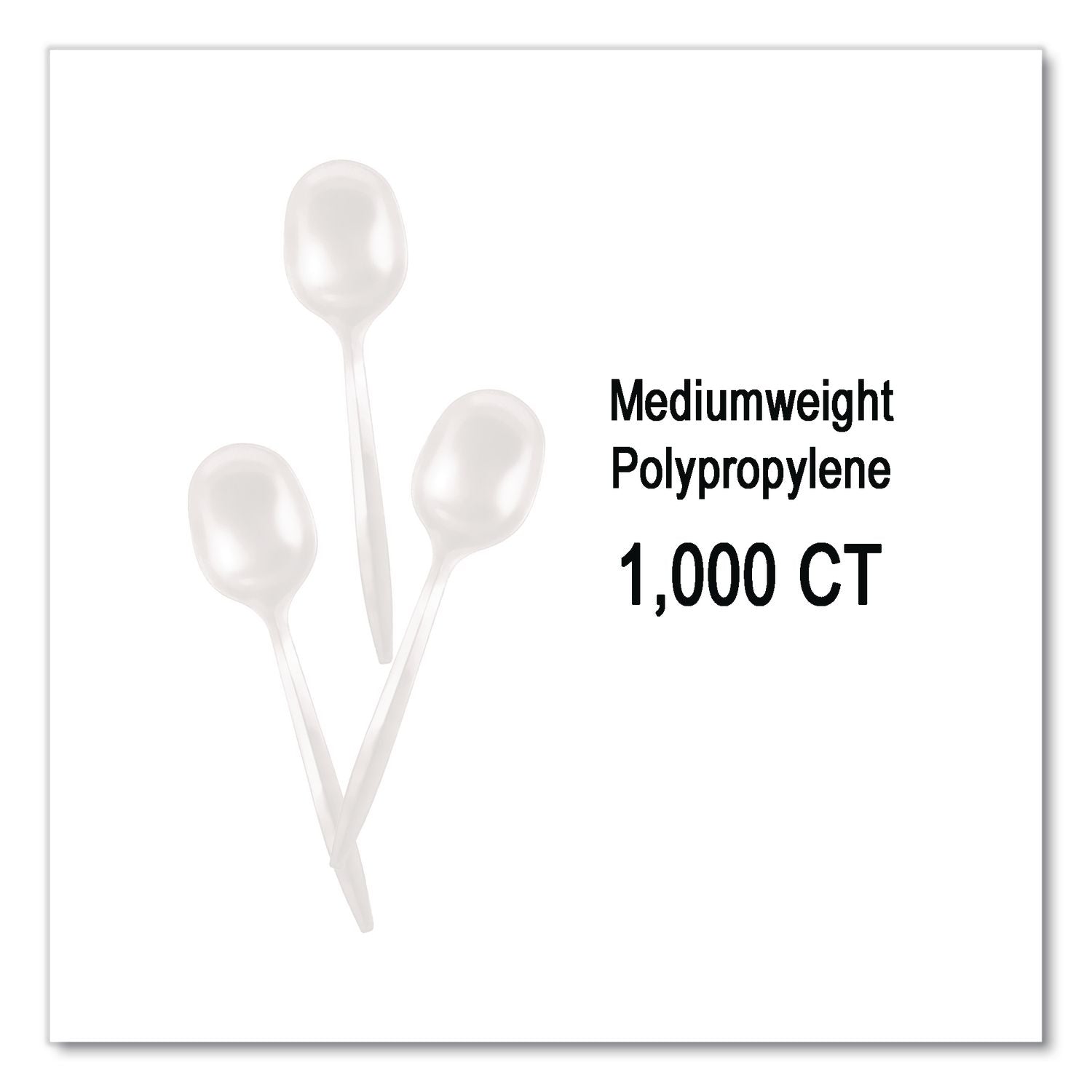 Mediumweight Polypropylene Cutlery, Soup Spoon, White, 1,000/Carton