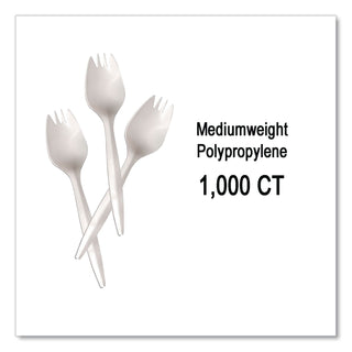 Mediumweight Polypropylene Cutlery, Spork, White, 1,000/Carton