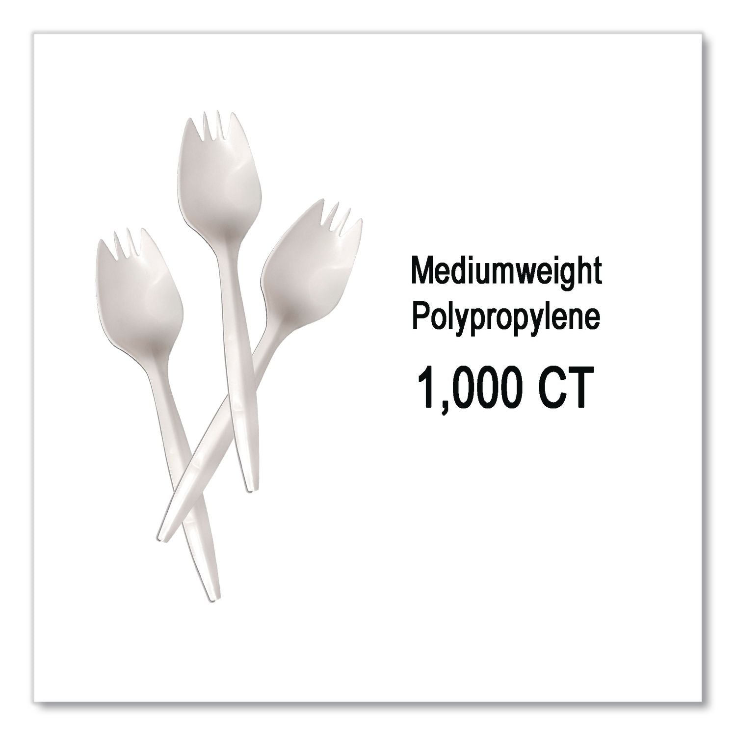 Mediumweight Polypropylene Cutlery, Spork, White, 1,000/Carton