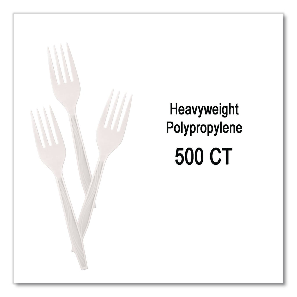 Elegant Dinnerware Heavyweight Cutlery, Polystyrene, Fork, White, 500/Box