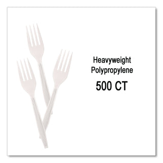Elegant Dinnerware Heavyweight Cutlery, Polystyrene, Fork, White, 500/Box