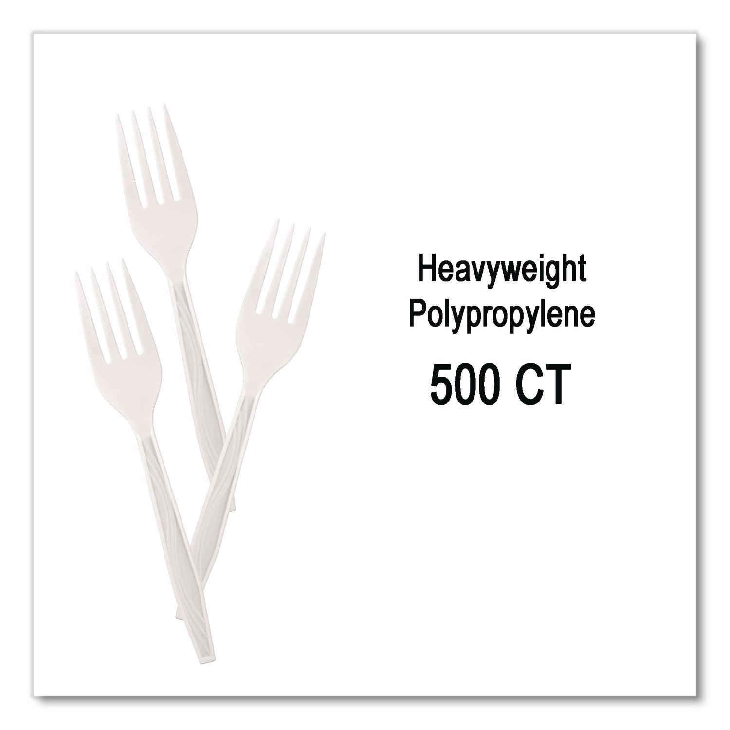 Elegant Dinnerware Heavyweight Cutlery, Polystyrene, Fork, White, 500/Box