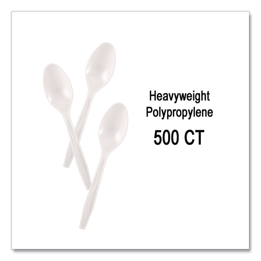Elegant Dinnerware Heavyweight Cutlery, Polystyrene, Spoon, White, 500/Box