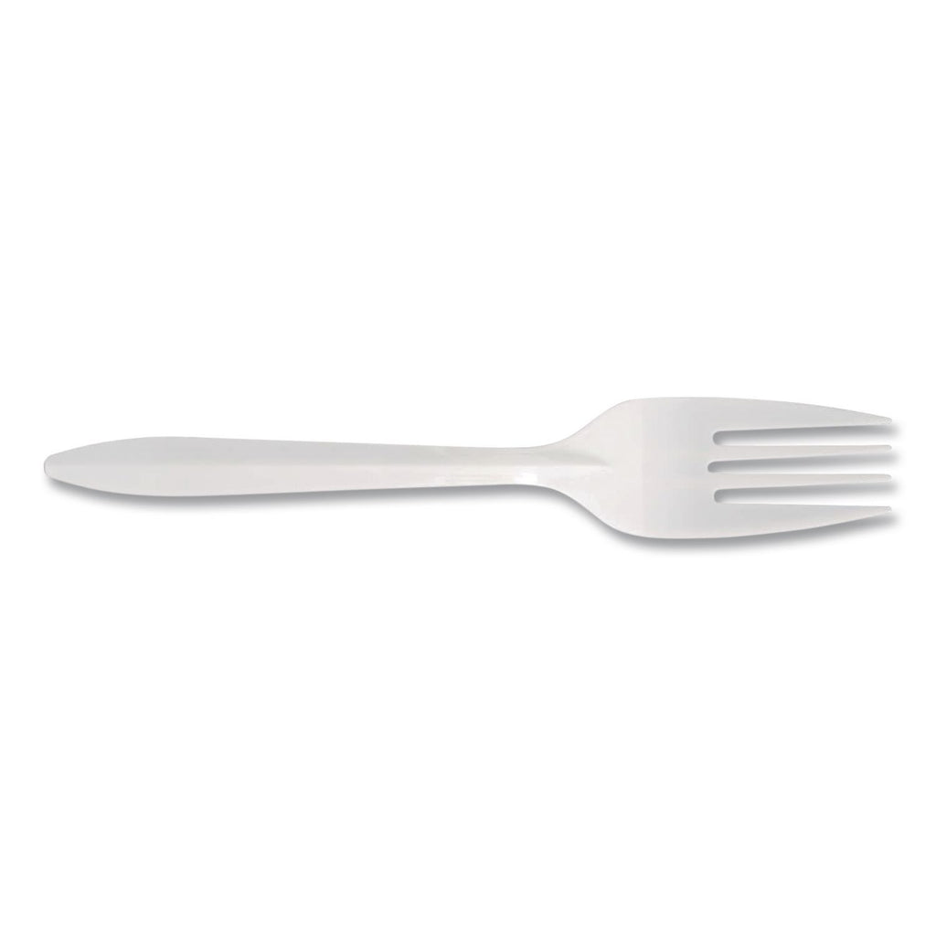 Mediumweight Polypropylene Cutlery, Fork, White, 1,000/Carton