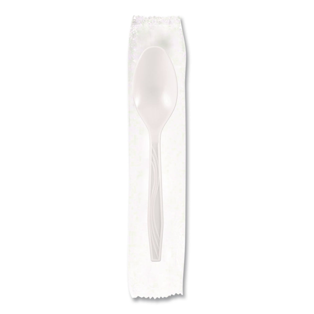 Elegant Dinnerware Heavyweight Cutlery Assortment, Individually Wrapped, 120 Forks/80 Spoons/40 Knives, White, 240/Box