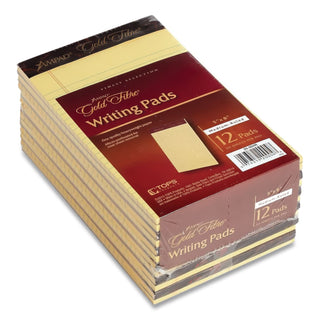 Gold Fibre Quality Writing Pads, Medium/College Rule, 50 Canary-Yellow 5 x 8 Sheets, Dozen