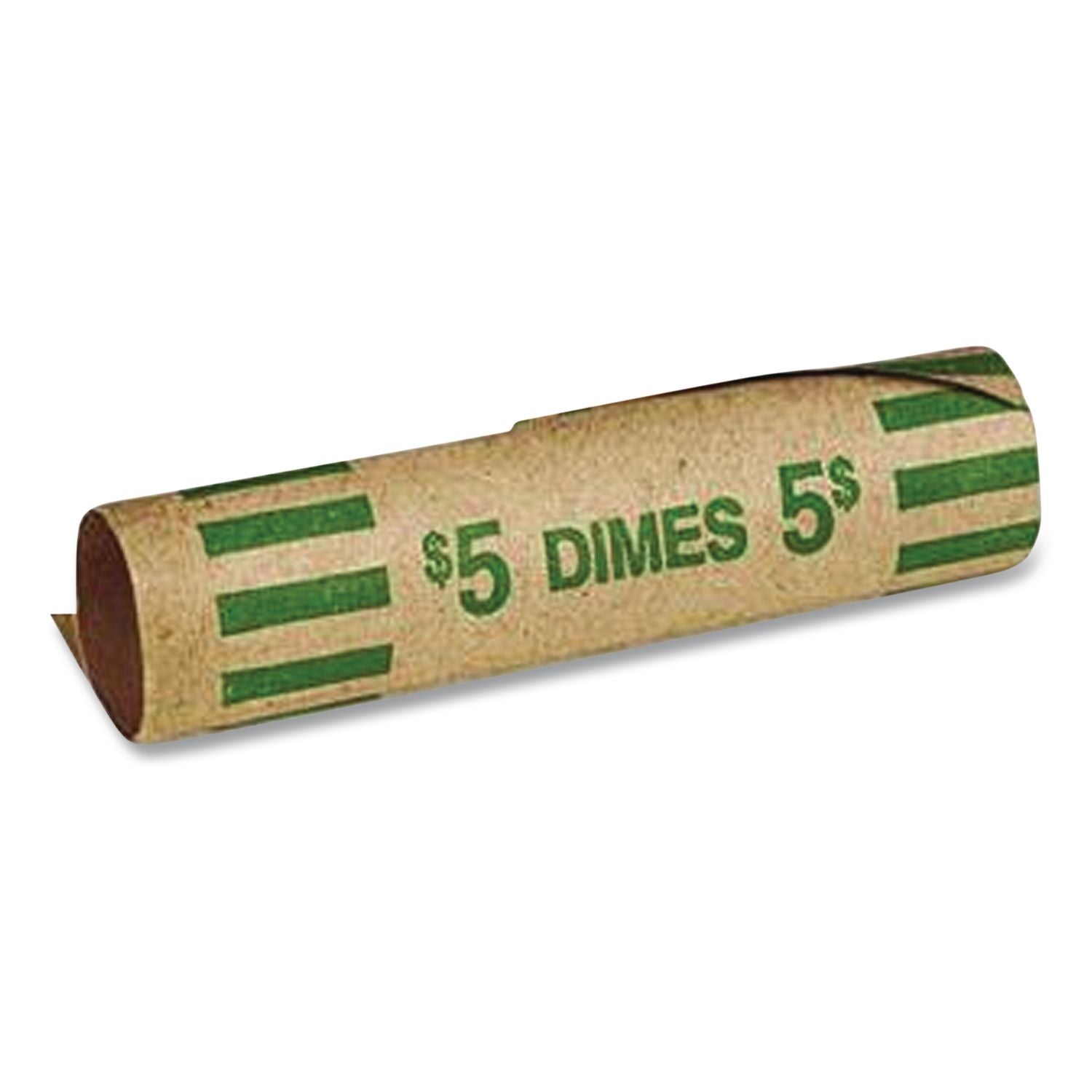Gunshell Crimped-End Coin Wrapper, Dimes, $5.00, Kraft/Green, 1,000/Carton