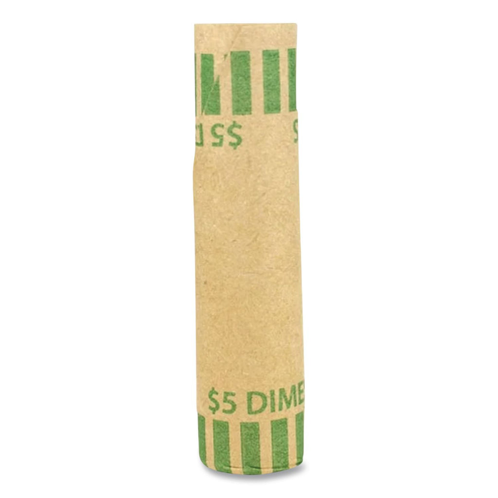 Gunshell Crimped-End Coin Wrapper, Dimes, $5.00, Kraft/Green, 1,000/Carton