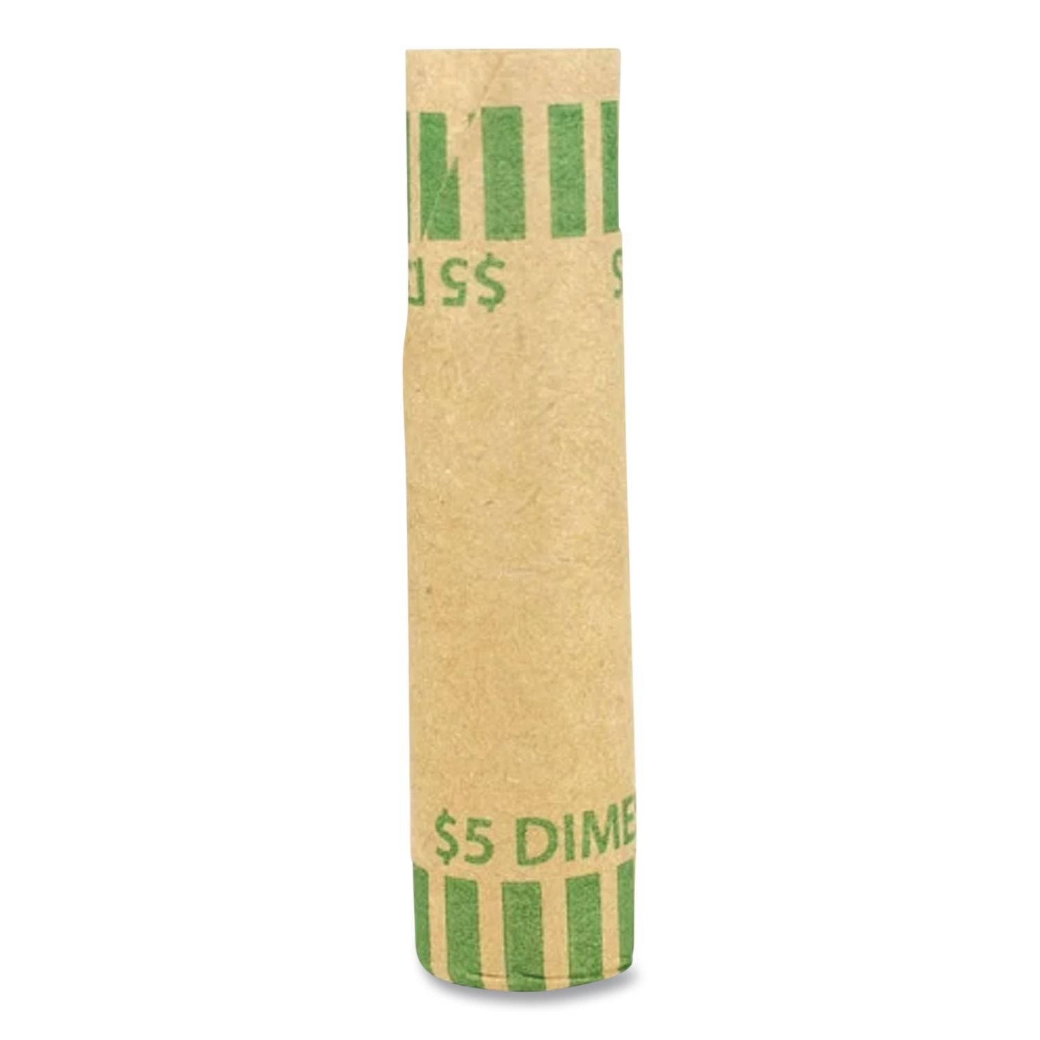 Gunshell Crimped-End Coin Wrapper, Dimes, $5.00, Kraft/Green, 1,000/Carton