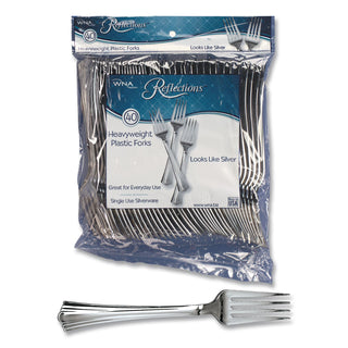 Reflections Heavyweight Plastic Utensils, Fork, Silver, 7", 40/Pack, 8 Packs/Carton