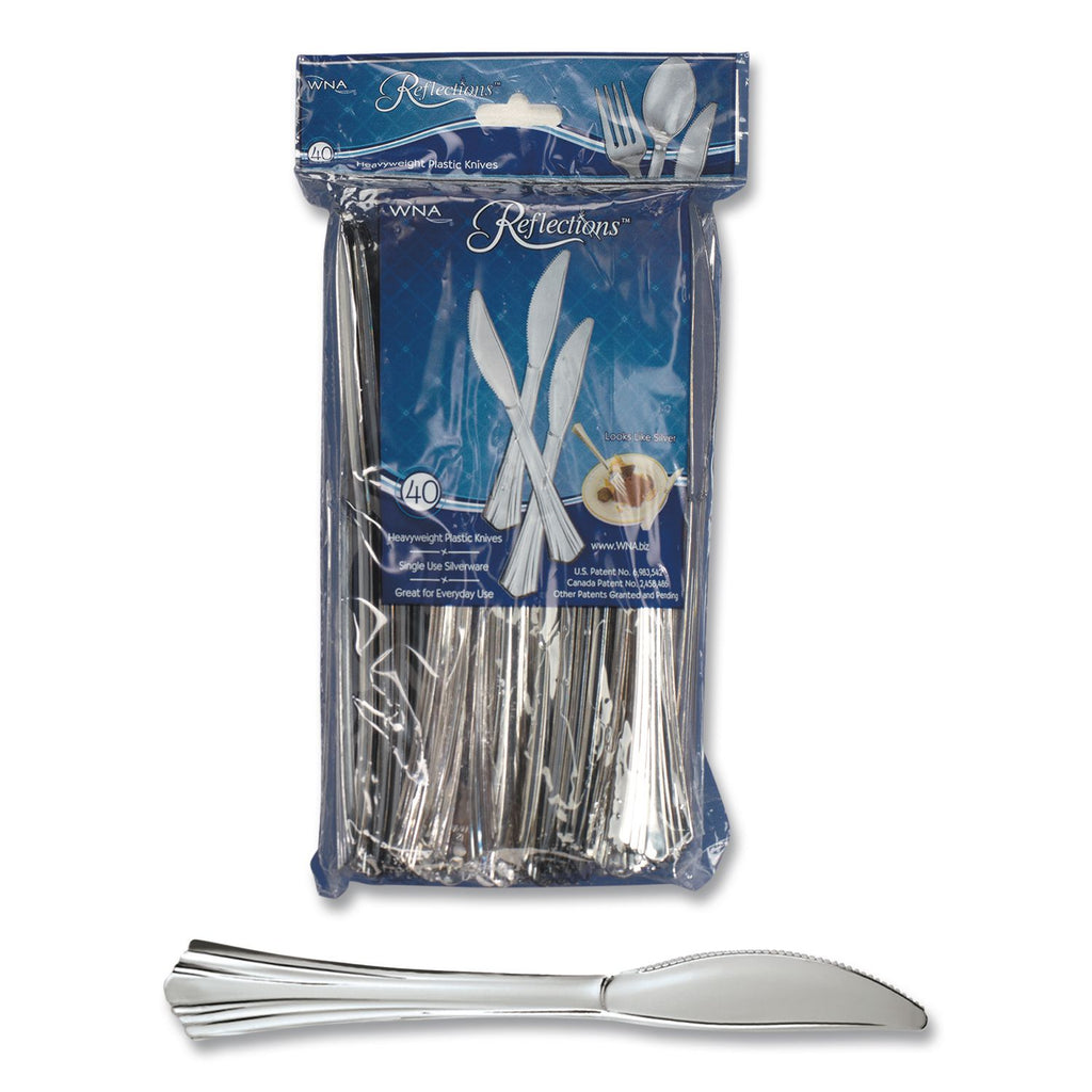 Reflections Heavyweight Plastic Utensils, Knife, Silver, 7 1/2", 40/Pack