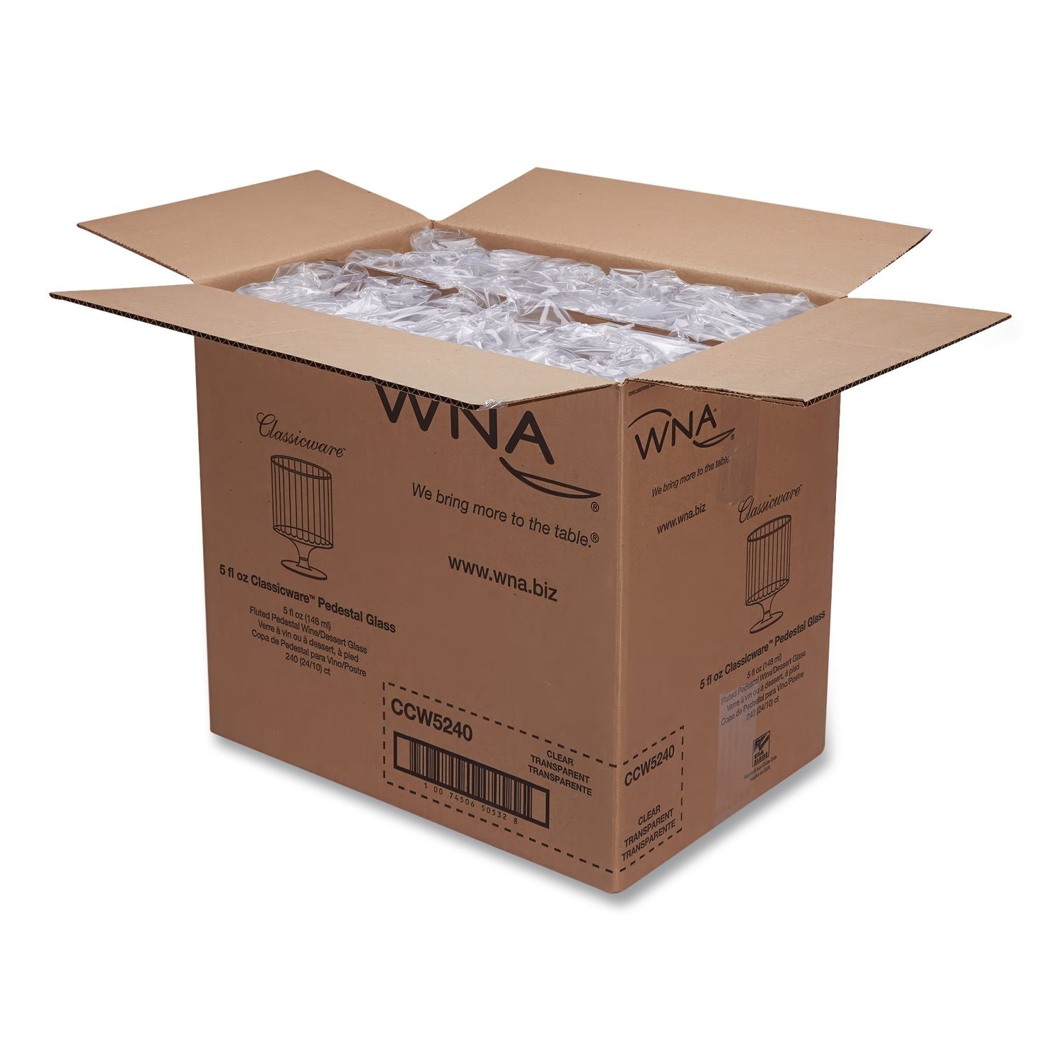 Classic Crystal Plastic Wine Glasses on Pedestals, 5 oz, Clear, Fluted, 10/Pack, 24 Packs/Carton