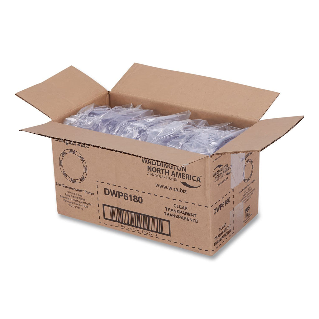Designerware Plates, Plastic, 6" dia, Clear, 18/Pack, 10 Packs/Carton
