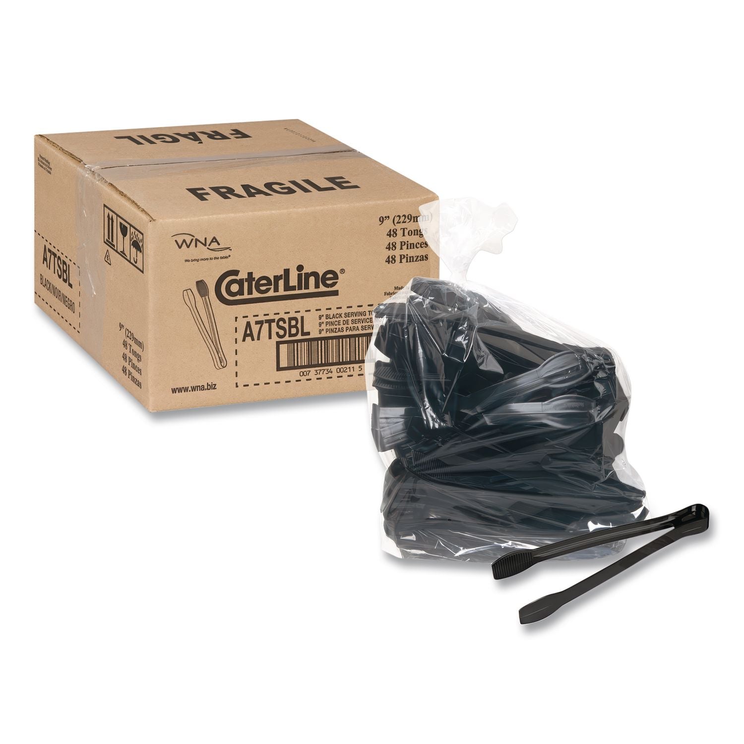 Plastic Tongs, 9 Inches, Black, 48/Case