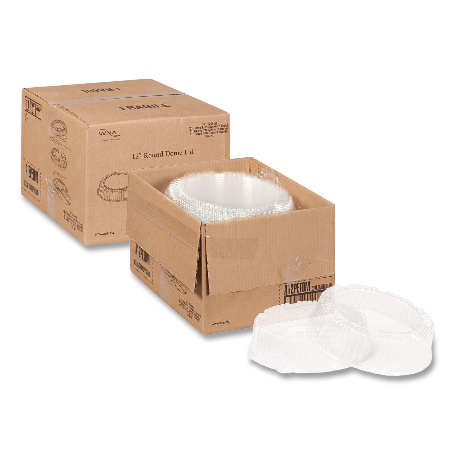 Caterline Dome Lids, 12" Diameter x 275"h, Clear, Plastic, 25/Carton