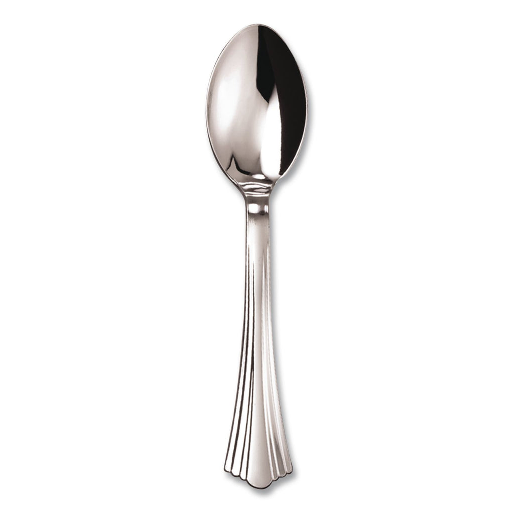 Reflections Heavyweight Plastic Utensils, Spoon, Silver, 6 1/4", 40/Pack