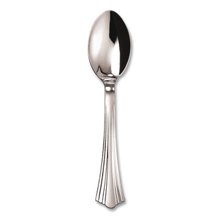 Reflections Heavyweight Plastic Utensils, Spoon, Silver, 6 1/4", 40/Pack