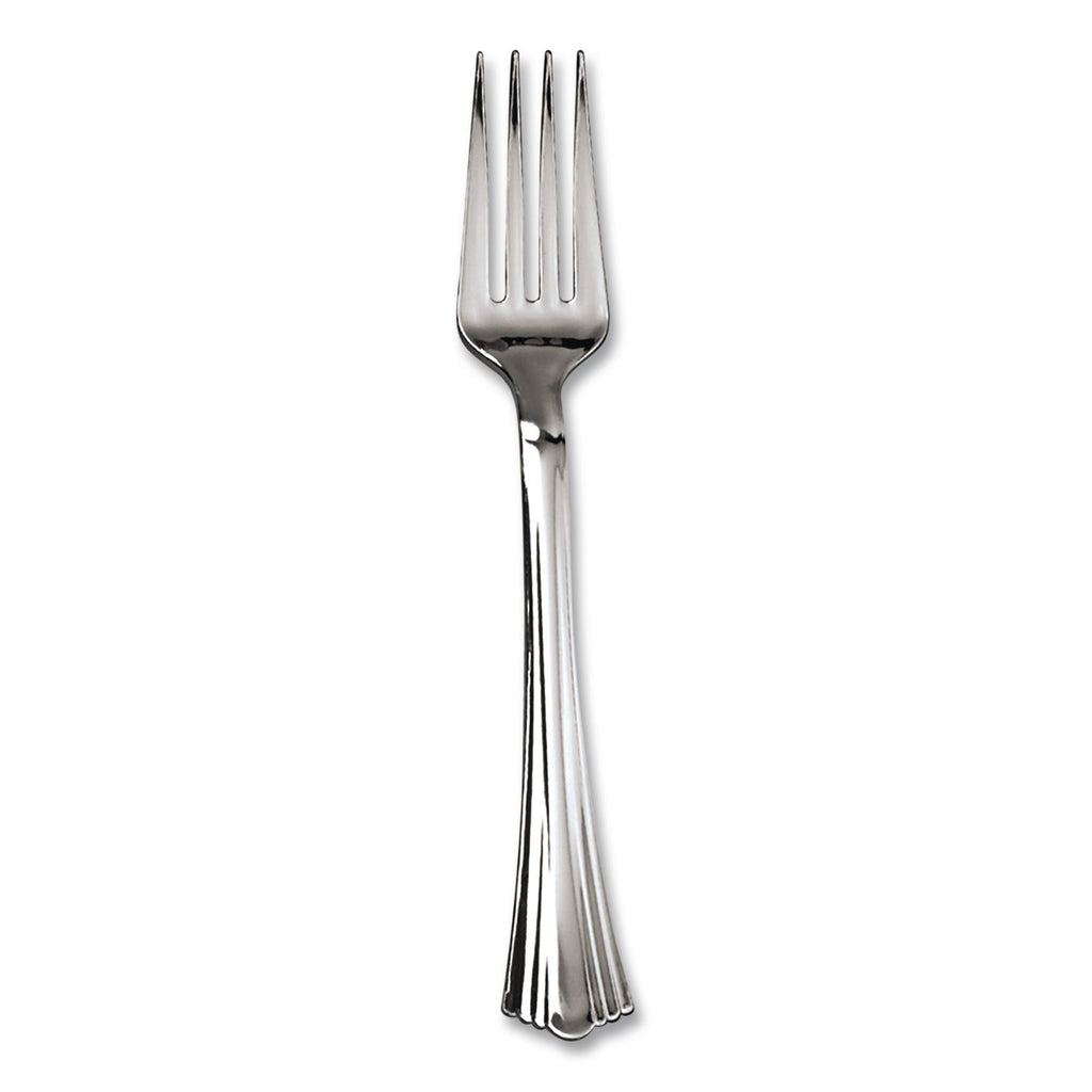 Reflections Heavyweight Plastic Utensils, Fork, Silver, 7", 40/pack
