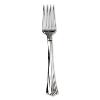 Reflections Heavyweight Plastic Utensils, Fork, Silver, 7", 40/pack