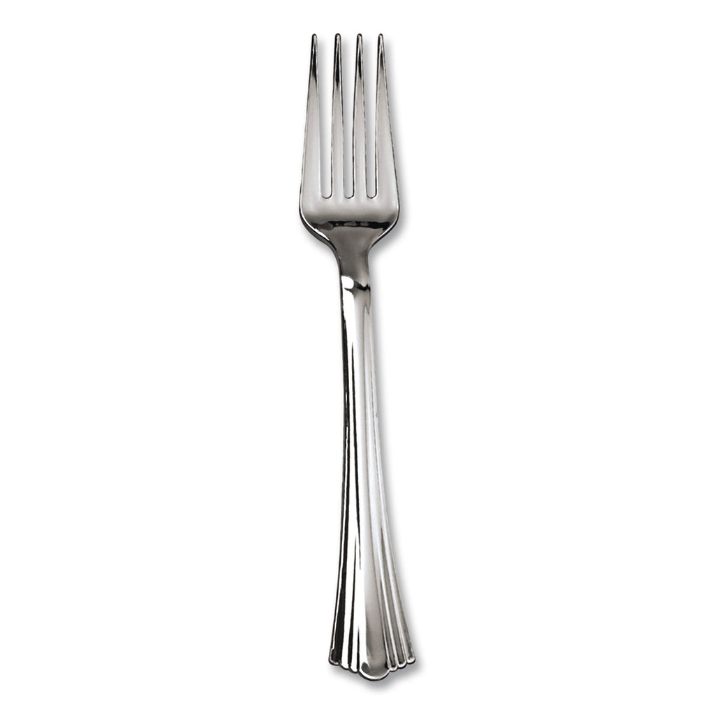 Reflections Heavyweight Plastic Utensils, Fork, Silver, 7", 40/Pack, 8 Packs/Carton